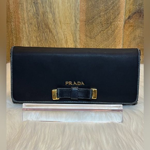 Prada Handbags - Authentic Prada Nylon Long Wallet With Leather Bow Accent